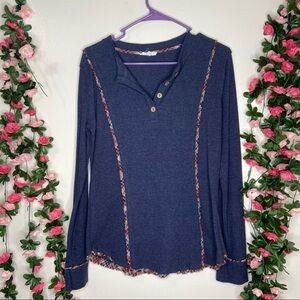 Easel Navy Blue Long Sleeve Thermal Top Womens S